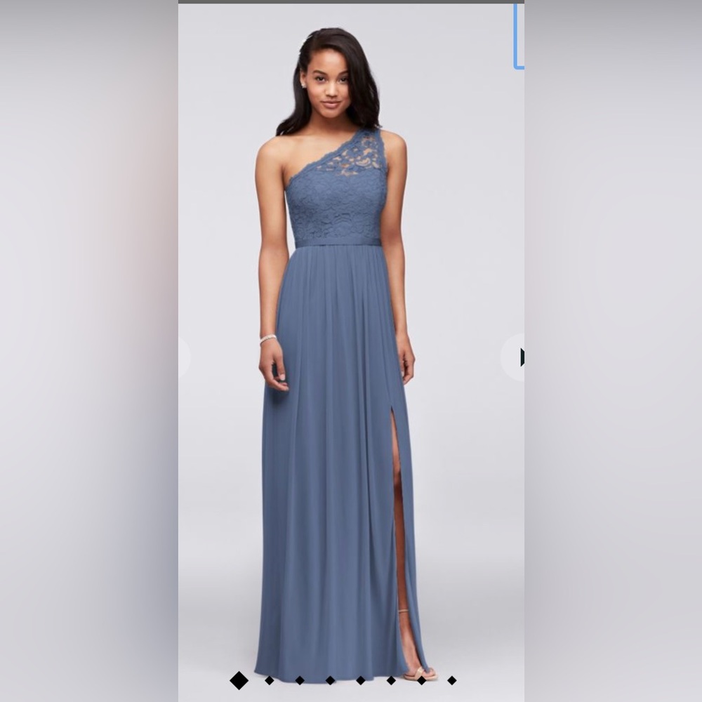 David’s Bridal one shoulder corded lace mesh dress